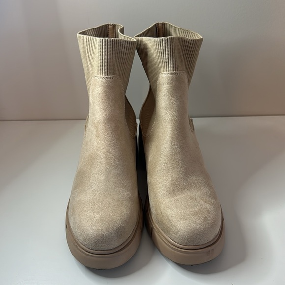 REDTOP Elastic Chelsea Boots Chunky Block Heel Platform Lug Sole Ankle Boots - Picture 3 of 7